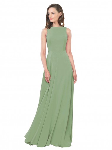 Sleeveless Seagrass Square Neck Soft Chiffon A-Line Bridesmaid Dress Brisbane