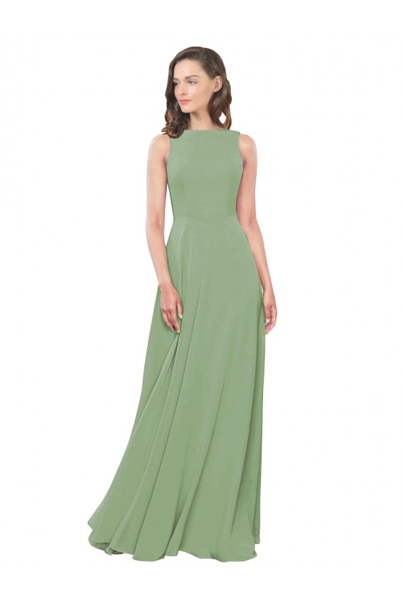 Sleeveless Seagrass Square Neck Soft Chiffon A-Line Bridesmaid Dress Brisbane
