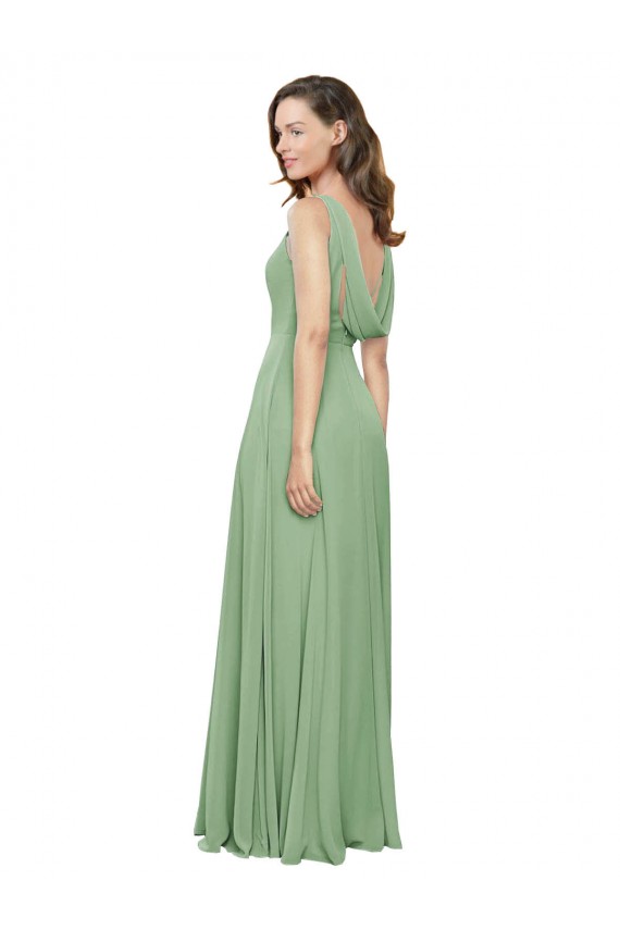 Sleeveless Seagrass Square Neck Soft Chiffon A-Line Bridesmaid Dress Brisbane