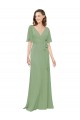 Short Flutter Sleeves V-Neck Soft Chiffon A-Line Bridesmaid Dress Brisbane