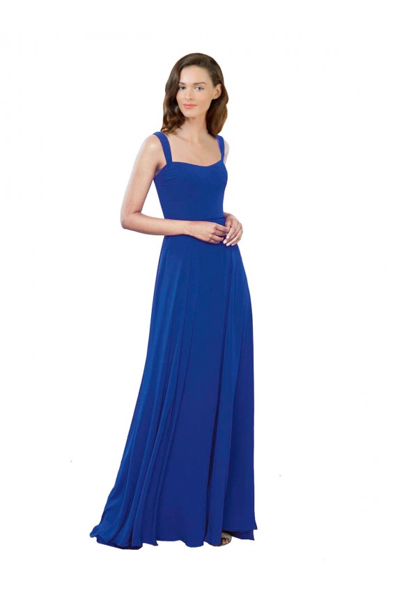 Sleeveless Royal Blue Square Neck Soft Chiffon A-Line Bridesmaid Dress Brisbane