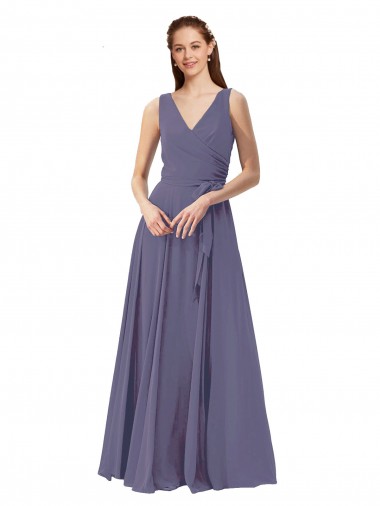 Sleeveless Silver Stone V-Neck Soft Chiffon A-Line Bridesmaid Dress Brisbane