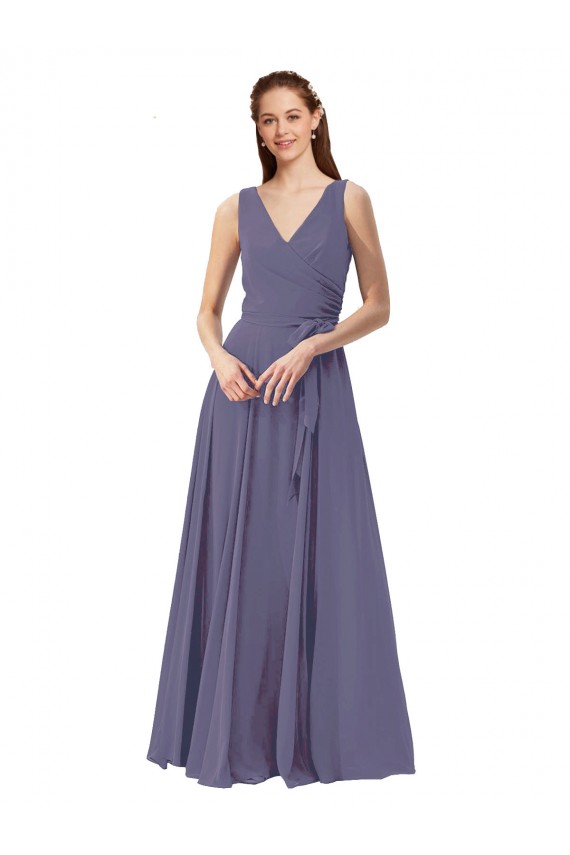 Sleeveless Silver Stone V-Neck Soft Chiffon A-Line Bridesmaid Dress Brisbane