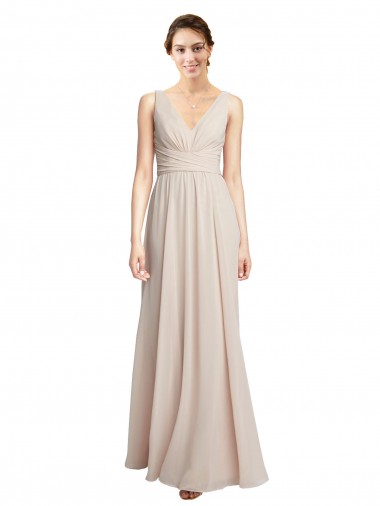 Sleeveless Cream Pink V-Neck Soft Chiffon A-Line Formal Dress / Bridesmaid Dress Brisbane