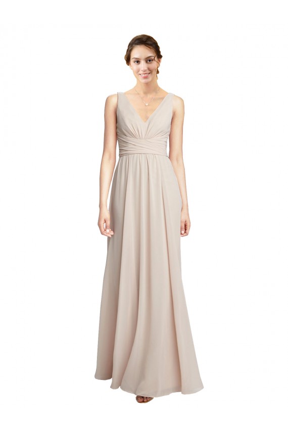 Sleeveless Cream Pink V-Neck Soft Chiffon A-Line Formal Dress / Bridesmaid Dress Brisbane