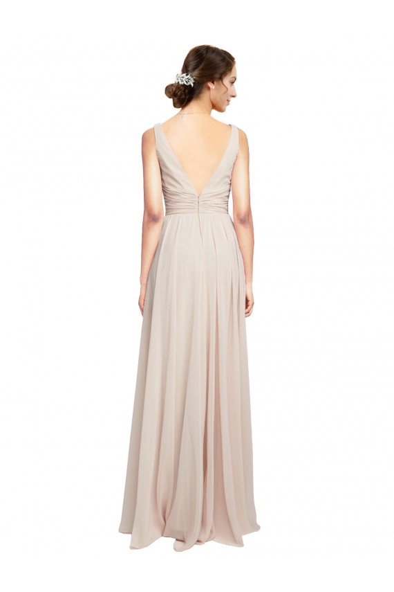 Sleeveless Cream Pink V-Neck Soft Chiffon A-Line Formal Dress / Bridesmaid Dress Brisbane