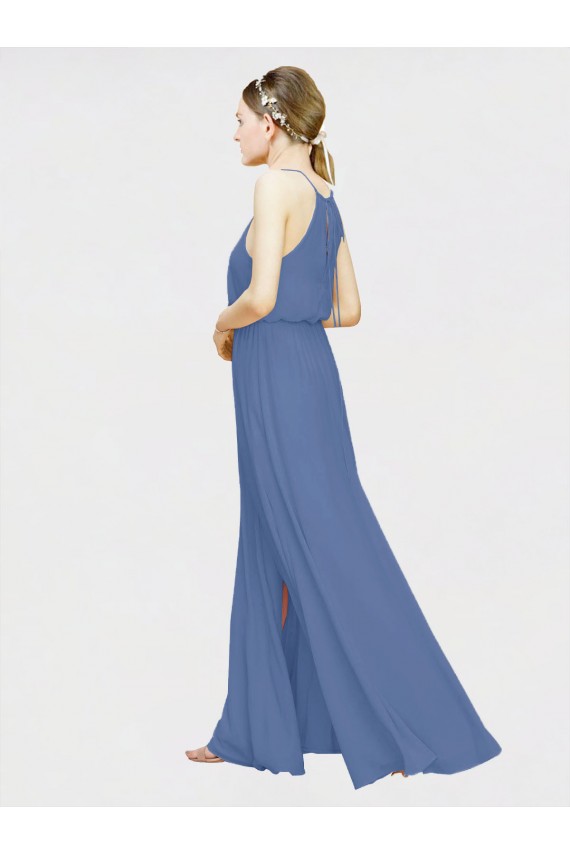 Sleeveless Dark Navy Halter Neck Chiffon A-Line Bridesmaid Dresses Brisbane