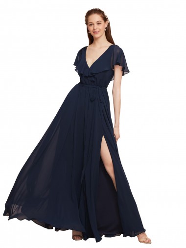 Cap Sleeves V-Neck V-Back Chiffon A-Line Evening Gowns / Bridesmaid Dresses Brisbane