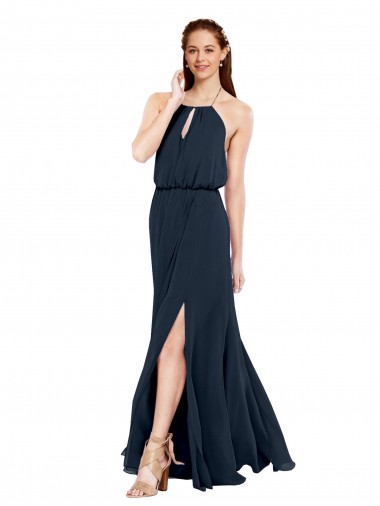 Sleeveless Halter Neck Criss Cross Open Back Chiffon A-Line Bridesmaid Dress / Evening Dress Brisbane