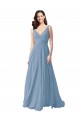 Sleeveless Dusty Blue V-Neck Chiffon A-Line Wedding Party Dress Brisbane