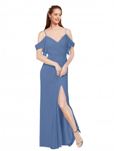 Sleeveless Windsor Blue Off the Shoulder Soft Chiffon A-Line Bridesmaid Dress Brisbane