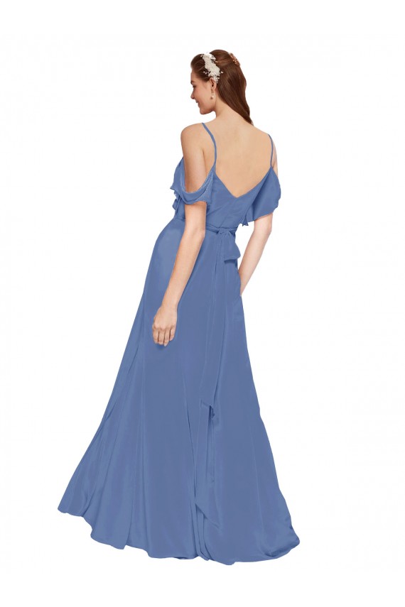 Sleeveless Windsor Blue Off the Shoulder Soft Chiffon A-Line Bridesmaid Dress Brisbane