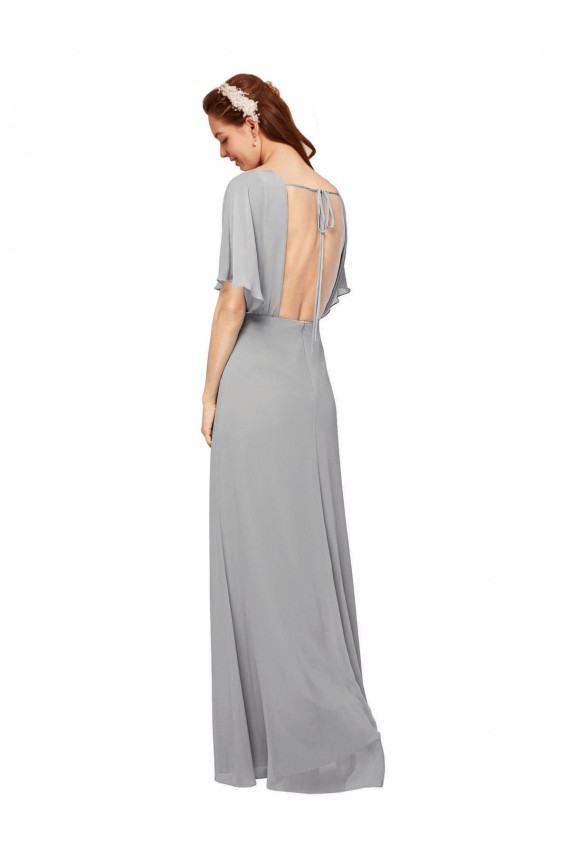 Flutter Sleeves V-Neck Open Back Chiffon A-Line Bridesmaid Dress / Evening Gowns Brisbane