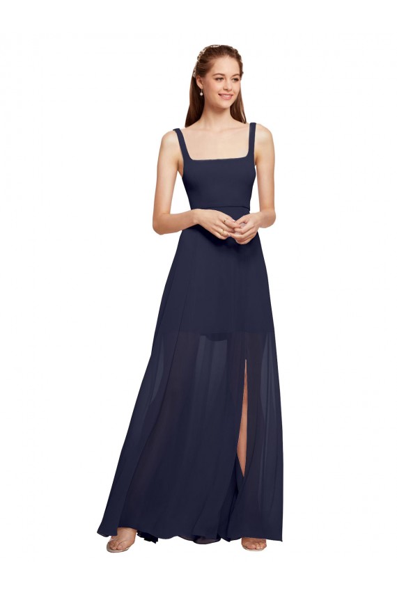 Sleeveless Dark Navy Spaghetti Straps Chiffon A-Line Bridesmaid Dress / Evening Dress Brisbane
