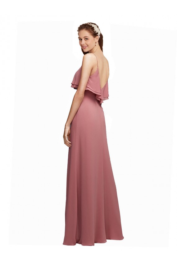 Sleeveless Spaghetti Straps V-Back Chiffon A-Line Bridesmaid Dress Brisbane