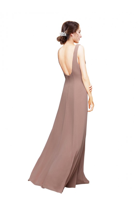 Sleeveless V-Neck Low Back Chiffon A-Line Bridesmaid Dress Brisbane
