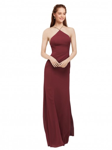 Sleeveless Halter Neck Open Back Soft Chiffon Sheath Formal Dress / Bridesmaid Dress Brisbane