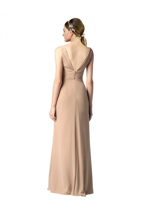 Sleeveless Red V-Neck V-Back Soft Chiffon Sheath Bridesmaid Dress Brisbane