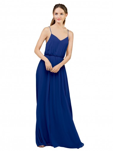 Sleeveless Royal Blue Spaghetti Straps Chiffon A-Line Bridesmaid Dress / Evening Dress Brisbane