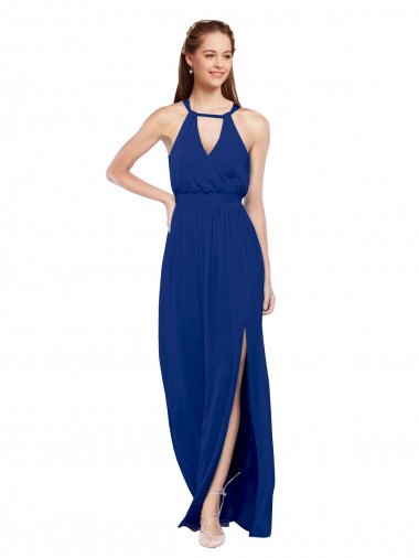 Sleeveless Royal Blue High Neck Soft Chiffon A-Line Bridesmaid Dress Brisbane