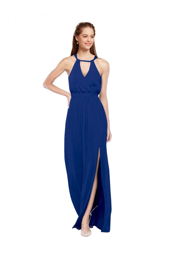 Sleeveless Royal Blue High Neck Soft Chiffon A-Line Bridesmaid Dress Brisbane