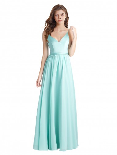 Sleeveless V-Neck V-Back Soft Chiffon & Satin A-Line Bridesmaid Dress Brisbane