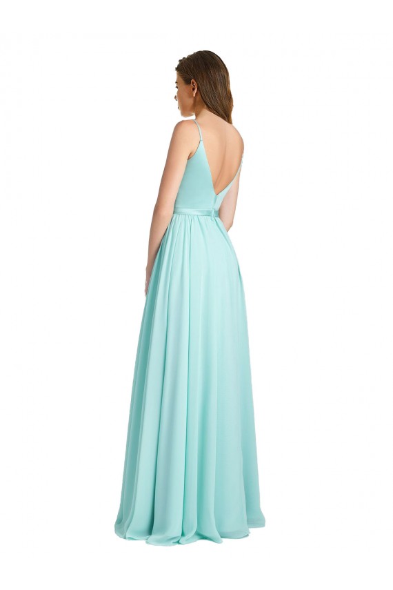 Sleeveless V-Neck V-Back Soft Chiffon & Satin A-Line Bridesmaid Dress Brisbane