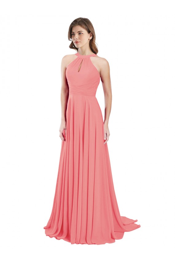 Sleeveless Halter Neck Criss Cross Back Chiffon A-Line Bridesmaid Dress / Evening Dress Brisbane
