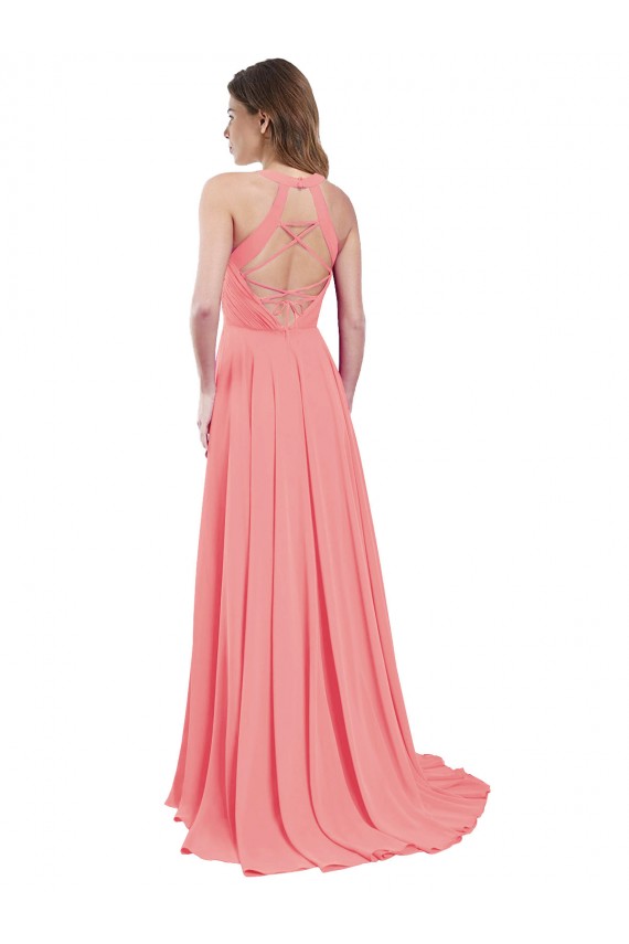 Sleeveless Halter Neck Criss Cross Back Chiffon A-Line Bridesmaid Dress / Evening Dress Brisbane