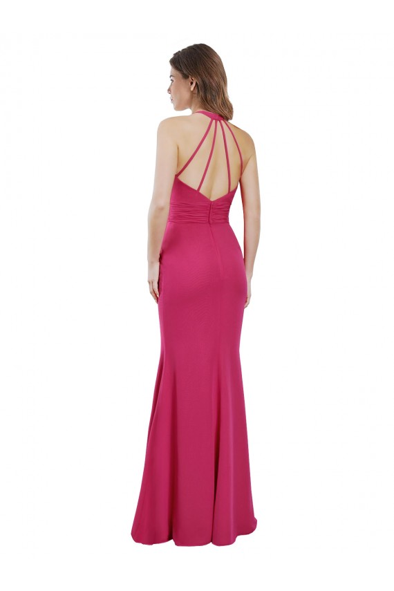 Sleeveless Halter Neck Criss Cross Open Back Soft Chiffon A-Line Bridesmaid Dress Brisbane