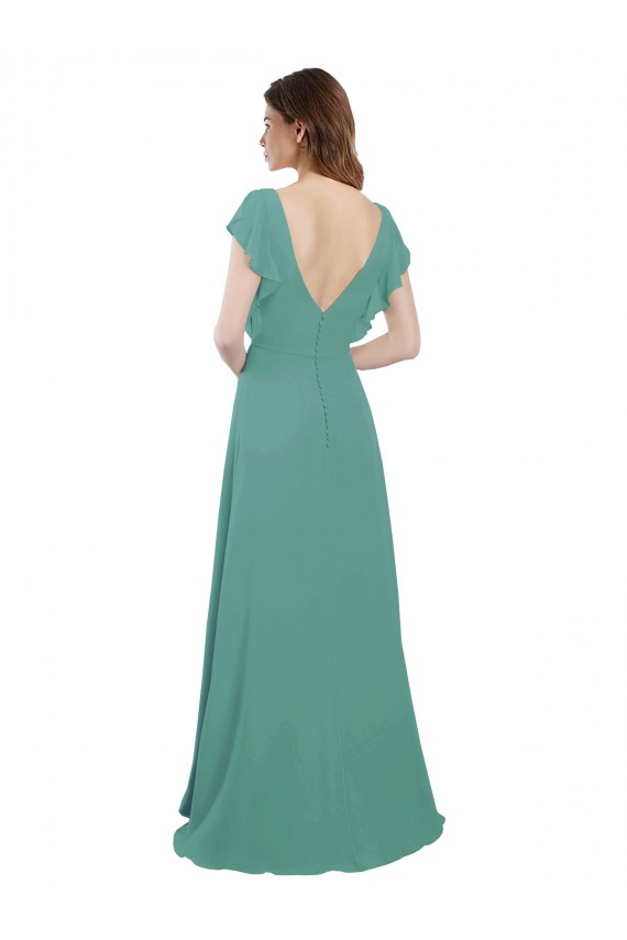 Cap Sleeves V-Neck V-Back Soft Chiffon A-Line Formal Dress / Bridesmaid Dress Brisbane