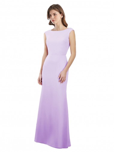 Cap Sleeves Round Neck Open Back Soft Chiffon Column Bridesmaid Dress Brisbane