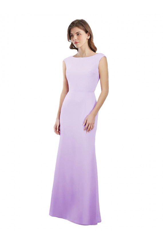 Cap Sleeves Round Neck Open Back Soft Chiffon Column Bridesmaid Dress Brisbane