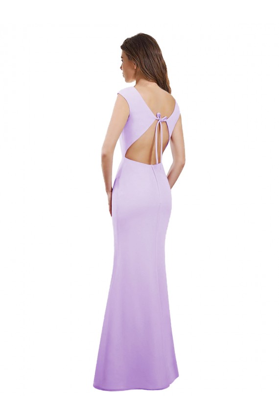 Cap Sleeves Round Neck Open Back Soft Chiffon Column Bridesmaid Dress Brisbane