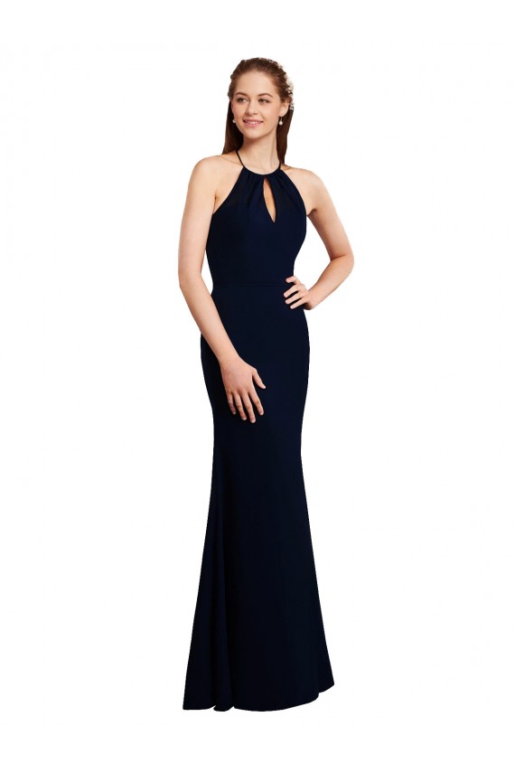 Sleeveless Halter Neck Criss Cross Open Back Soft Chiffon Mermaid Bridesmaid Dress Brisbane