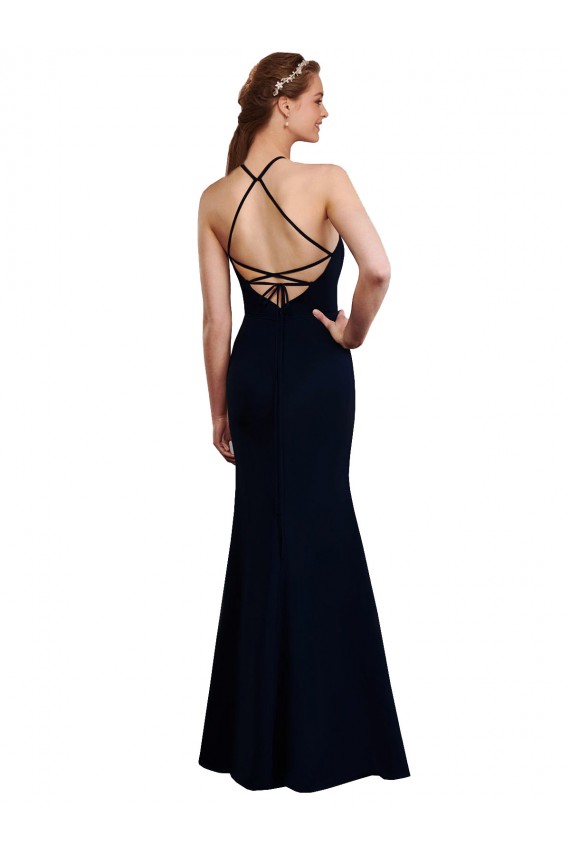 Sleeveless Halter Neck Criss Cross Open Back Soft Chiffon Mermaid Bridesmaid Dress Brisbane