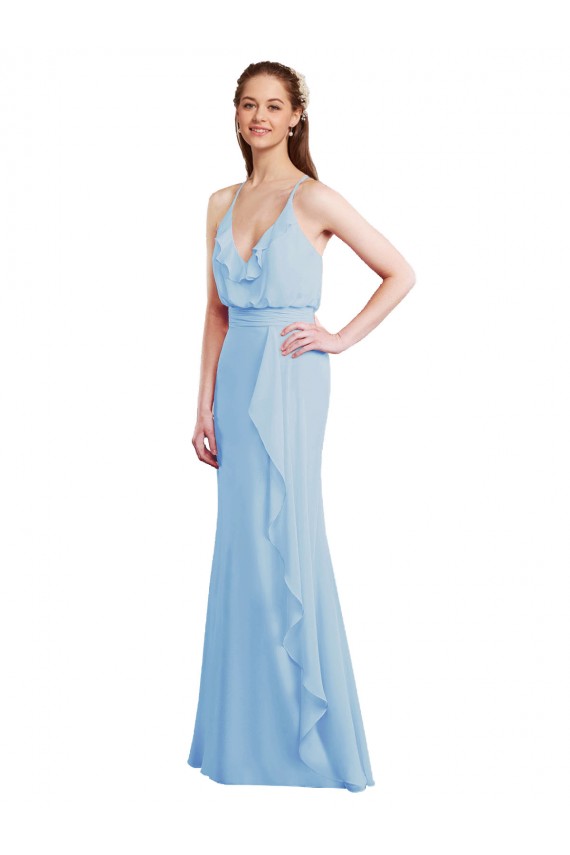 Sleeveless Spaghetti Straps Low Back Soft Chiffon Mermaid Bridesmaid Dress Brisbane