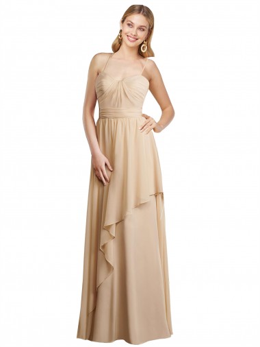 Sleeveless Spaghetti Straps Criss Cross Open Back Soft Chiffon A-Line Bridesmaid Dress Brisbane