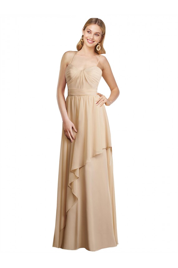 Sleeveless Spaghetti Straps Criss Cross Open Back Soft Chiffon A-Line Bridesmaid Dress Brisbane