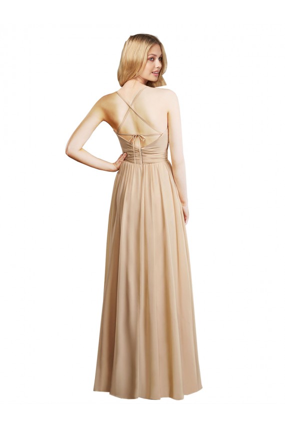 Sleeveless Spaghetti Straps Criss Cross Open Back Soft Chiffon A-Line Bridesmaid Dress Brisbane