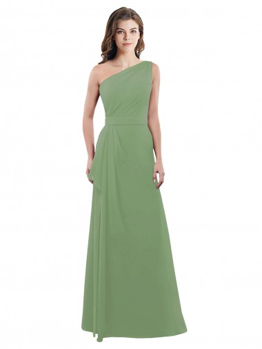 Sleeveless Seagrass One Shoulder Soft Chiffon A-Line Bridesmaid Dress Brisbane