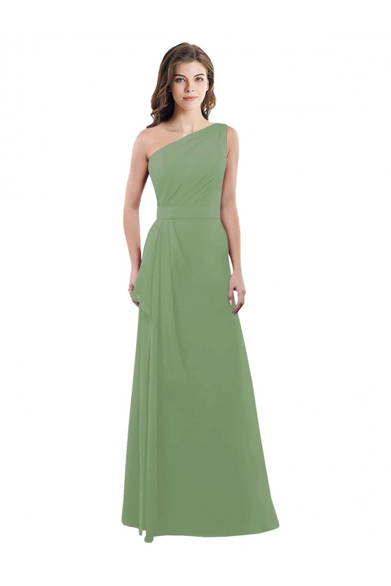 Sleeveless Seagrass One Shoulder Soft Chiffon A-Line Bridesmaid Dress Brisbane