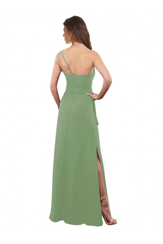 Sleeveless Seagrass One Shoulder Soft Chiffon A-Line Bridesmaid Dress Brisbane
