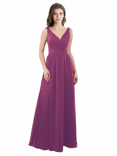 Sleeveless Wild Berry V-Neck V-Back Soft Chiffon A-Line Bridesmaid Dress Brisbane