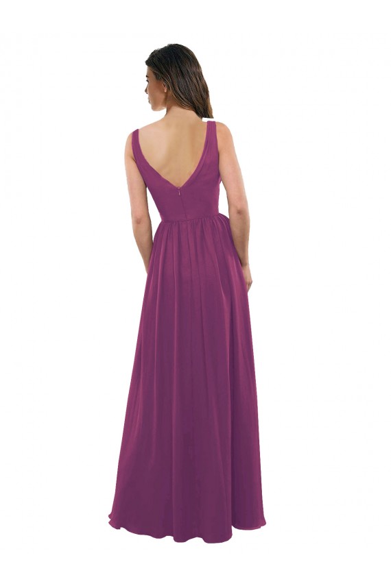 Sleeveless Wild Berry V-Neck V-Back Soft Chiffon A-Line Bridesmaid Dress Brisbane