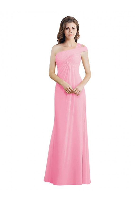 Sleeveless Barely Pink One Shoulder Chiffon A-Line Bridesmaid Dress Brisbane