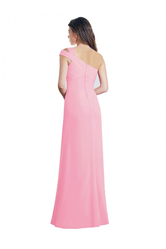 Sleeveless Barely Pink One Shoulder Chiffon A-Line Bridesmaid Dress Brisbane