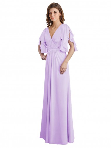 Split Sleeves V-Neck V-Back Soft Chiffon A-Line Bridesmaid Dress Brisbane