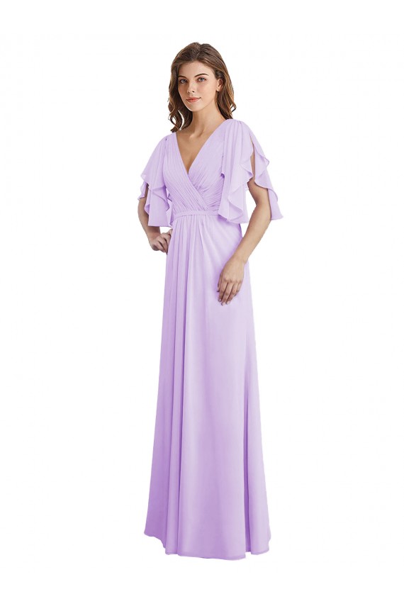 Split Sleeves V-Neck V-Back Soft Chiffon A-Line Bridesmaid Dress Brisbane