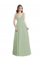 Sleeveless Smoke Green V-Neck V-Back Soft Chiffon A-Line Formal Dress / Bridesmaid Dress Brisbane